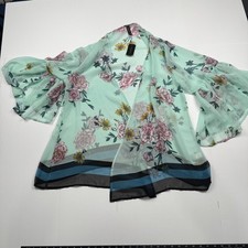Lane Bryant Kimono Cardigan Womens 14/16 Green Floral Sheer Ruffle Sleeve Layer