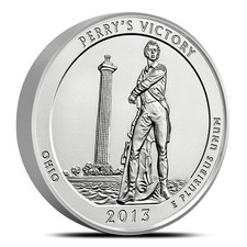 2013-p 5 Oz Burnished Atb Perry's Victory Silver Coin (box, Coa)