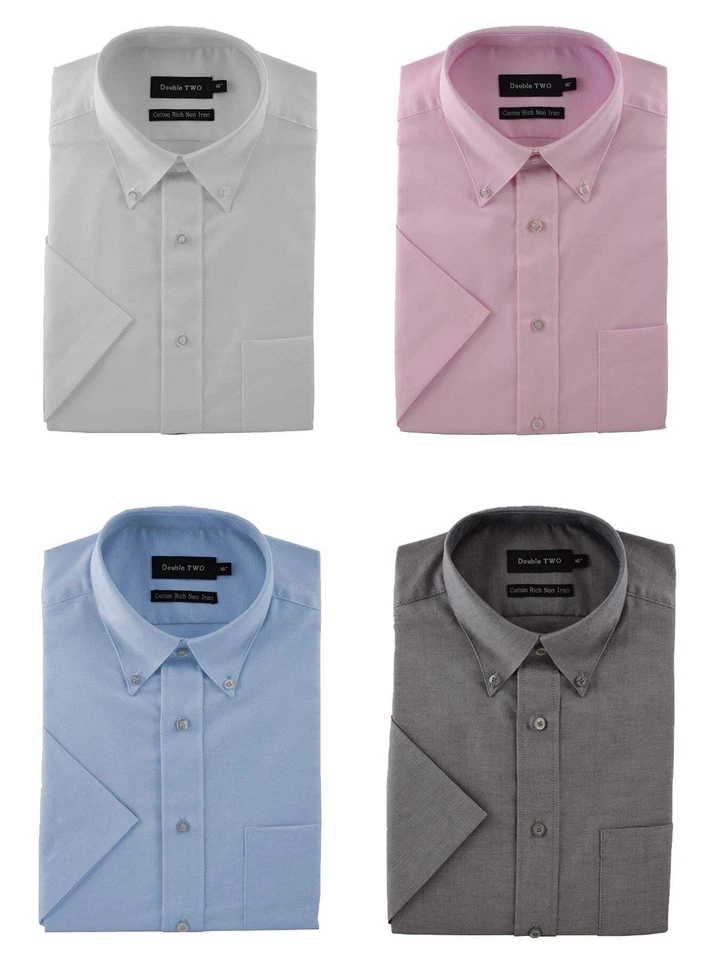 Double Two Men's Short Sleeve Non-Iron Oxford Cotton Rich Shirt (4900) Size 14.5 - Image 2 of 4