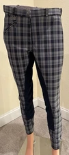 ELT Waldhausen Women's Riding Breeches Size 28 Full Seat Navy Plaid