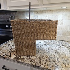 Wicker Stair Basket W/Metal Handles Storage