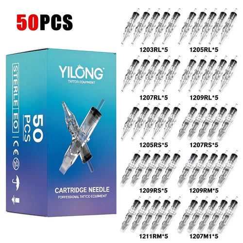 Mixed Tattoo Cartridge Needles 50Pcs Sterile Disposable RL RS RM M1 for Creation - product listing photo