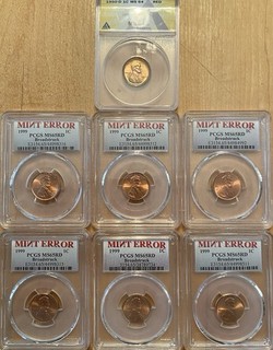 1999 & 1950 D Lincoln 1c Cent Errors Lot of 7 Broadstruck MS65 MS64 Red