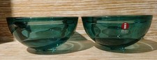 PAIR Iittala Finland Ballo Glass Tealight Holders / Votives Teal Blue