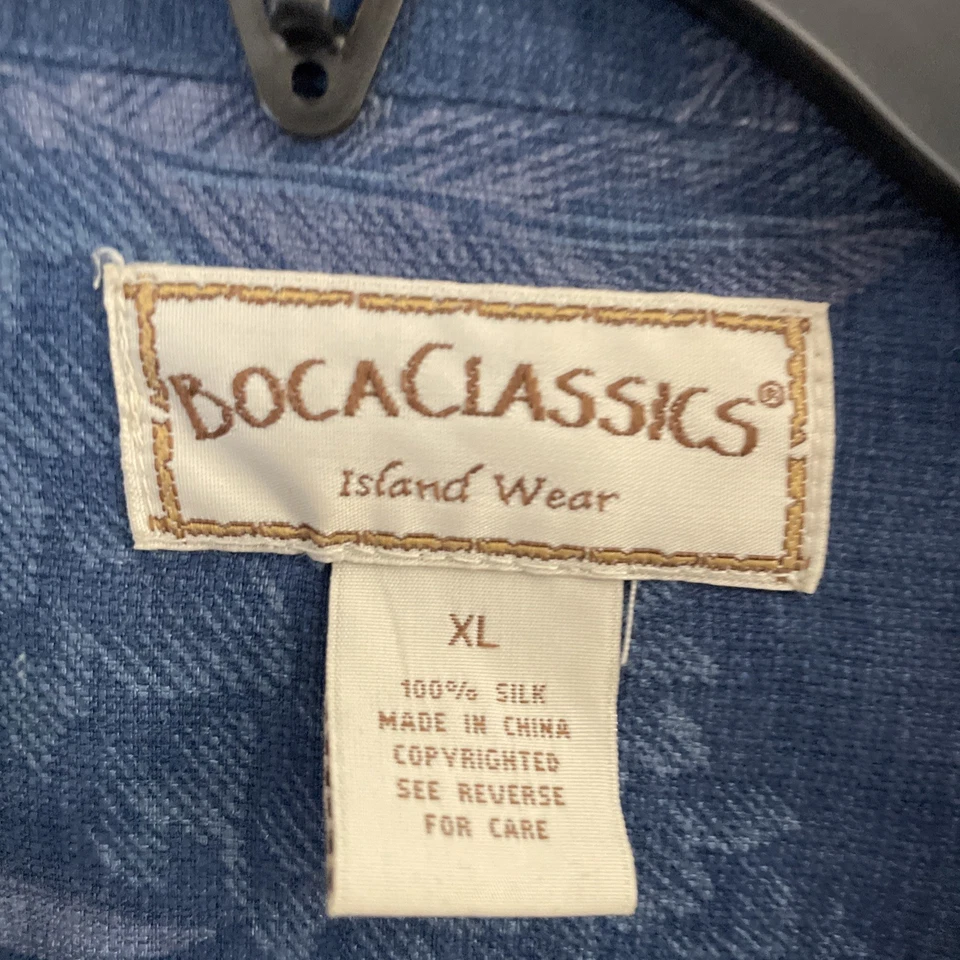 Boca Classics Men Hawaiian Shirt Blue Floral XL Silk Short Sleeve Collar Pocket - Image 2 of 4