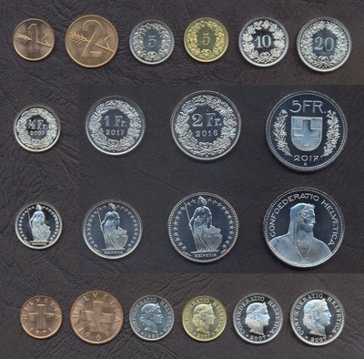 Switzerland Full Coin Set 1 2 5 5 10 20 Rappen 1 2 1 2 5 Franken