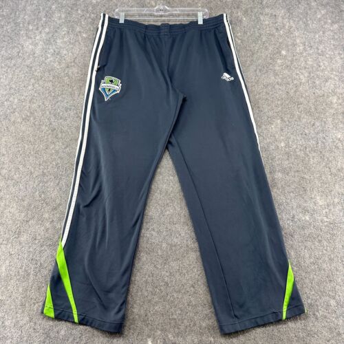 Seattle Sounders Pants Mens Large Grey Sweat Fleece Stripe Polyester Logo Adidas - Picture 1 of 15