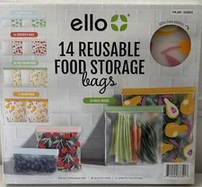 Ello Plastic Reusable Food Storage BPA-Free Bags 14 Pack. Four Different Sizes.