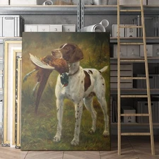 German Shorthaired Pointer Dog 1912 Painting Victorian Canvas Print Wall Art