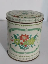 Vintage Metal Tin Box Company Container Daher  Retro! Flowers in Basket Design