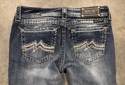 Miss Me Denim Boot Cut Jeans Women's Sz 28 Embroidered Frayed Hem