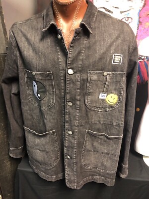 Lee Workwear New Black Denim jacket Ying Yang Good Vibes Only Smily Face Patches