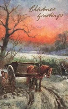 Postcard c1910 Raphael Tuck Horse Cart Wagon Novelty Scene Christmas P366