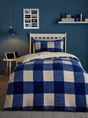 Bettbezug Bettwäsche Set Kinder Kids Kuschelig Theo Karo Fleece Bedlam Blau