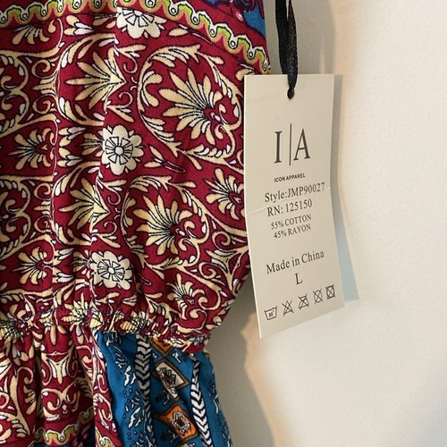 Icon Apparel Boho Blue Print Sleeveless Rayon Zip-Up Pockets Jumpsuit Large - Picture 10 of 10