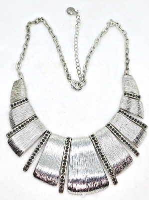 Designer Alfani Silver Tone Metal w Black Rhinestone 18'' to 20'' Section Necklace