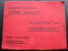 CUNARD LINE RMS LUSITANIA MAURETANIA TRAVEL AGENTS PROMOTIONAL BROCHURE C-1910