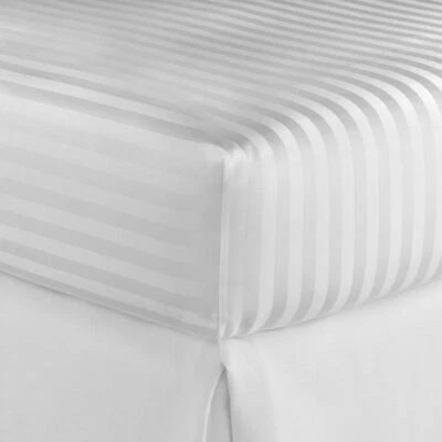 STRIPE WHITE FITTED SHEET BED 400TC 100% P COTTON EXTRA DEEP ALL SIZE