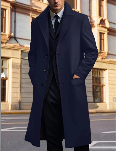 Men's Woolen Blend French Overcoat Winter Warm Business Long Top Trench Coat - Picture 14 of 18