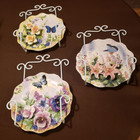 Set of 3 Hand Painted Ceramic Decorative 8" Plates 3D Flowers & Butterfly