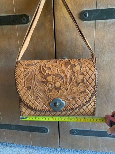 Western Leather Oak Pattern Hand Tooled Purse - Vi