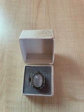 Vintage Silver Rose Quartz & Marcasite Ring Pre-1960 Size L 6.2g Stamped SILVER