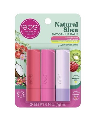 Natural Shea Lip Balm Pack of 3 Coconut Milk Honey Apple Raspberry Kiwi - New