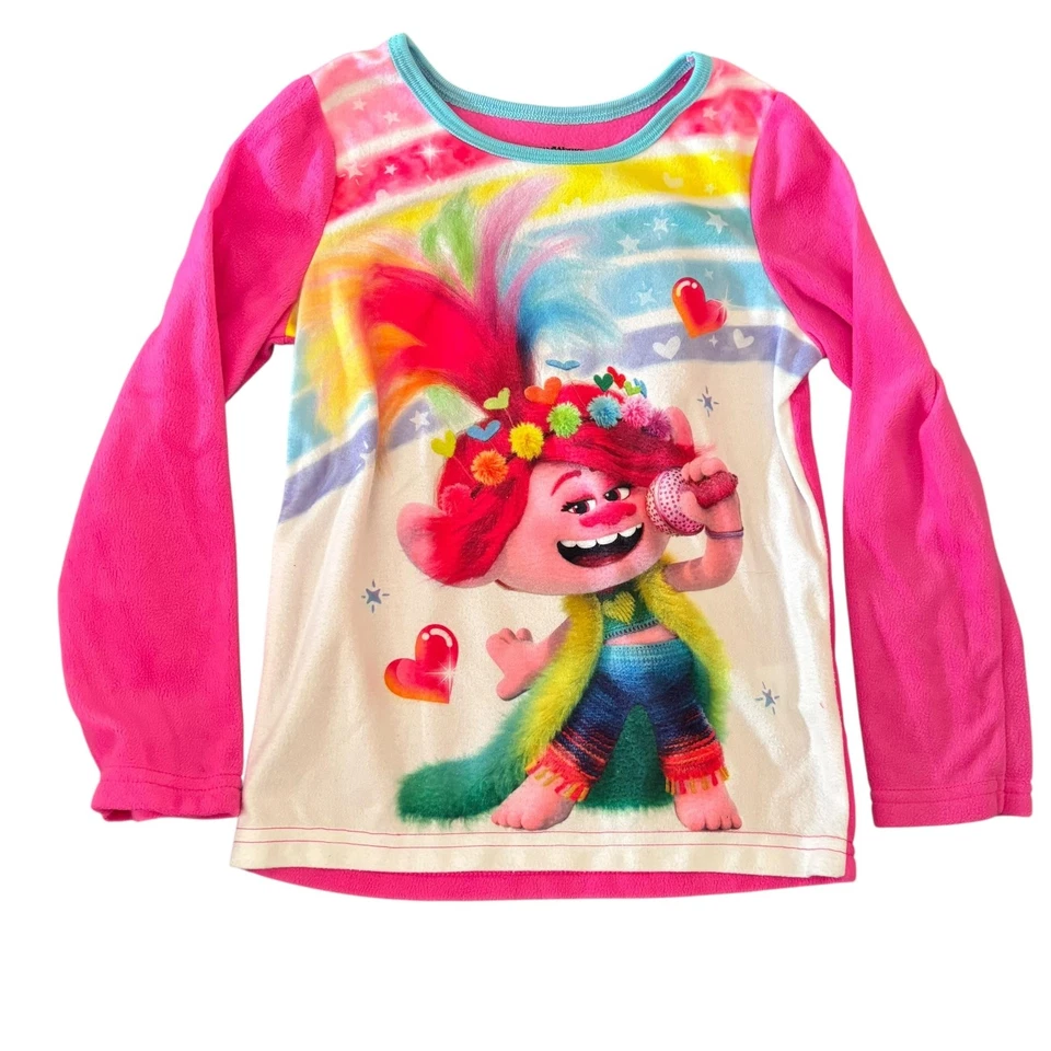 Conjunto de pijama Trolls World Tour niñas talla 6 arco iris corazón amapola manga larga polar Foto 2 de 4