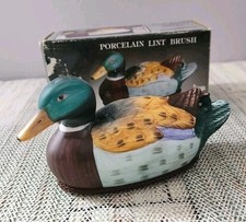 Mallard Duck Handpainted Porcelain Lint Removal Brush Vintage Collectible