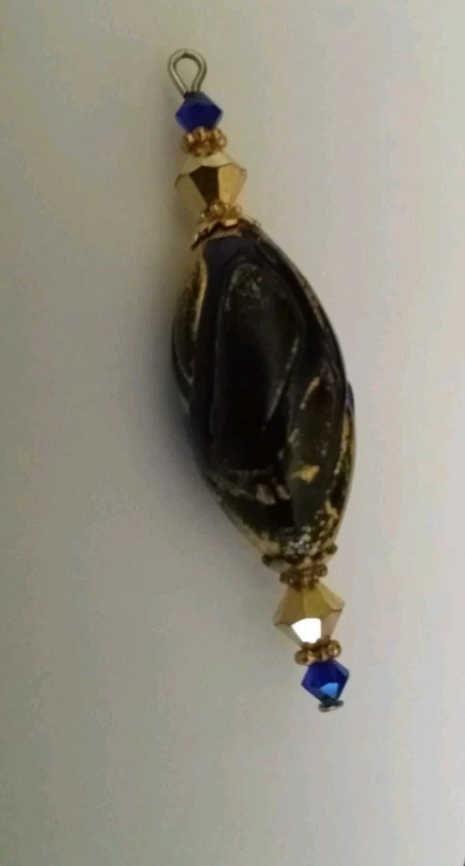 Cuentas de vidrio artístico cristal azul cobalto marrón dorado sobre tono plateado Foto 2 de 2