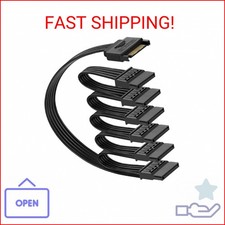 Menewstart Sata Power Splitter Cable 5.5 inches, 6 Way, Black, 15 Pin SATA Cable
