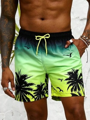 Badehose Vintage Pflanze 3D-gedruckte Boardshorts Herren Palm Graphic Badeshorts