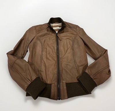 Zara Basic Womens Brown Lambs Leather Moto Bomber Jacket Size M (small) 