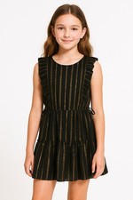 Aqua Girls Holiday Party Dress Metallic Stripe Size M 8/10 Very Good Condition