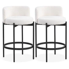 Boucle Counter Stools Set of 2 w/Curved Backrest Metal Frame Comfy Footrest