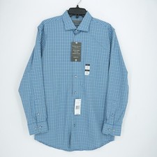 Perry Ellis Men's Dress Shirt 15.5"-32/33" SLIM Blue White Check Stretch NWT