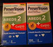 Bausch & Lomb PreserVision Areds 2 + CoQ10 Vitamins 100 Softgels 2 Pack 