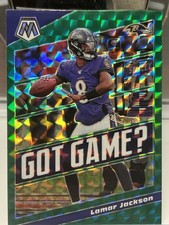 2020 Panini Mosaic Lamar Jackson Got Game? Green Prizm Baltimore Ravens #GG24