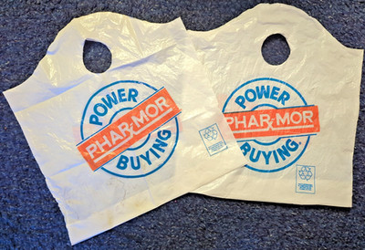 Vintage Defuncted Phar-Mor Power Buying Grocery Bags x2