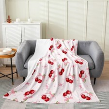 Pink Bowknot Cherry Fleece Throw Blanket Flannel Plush Fuzzy 40x50 Inch