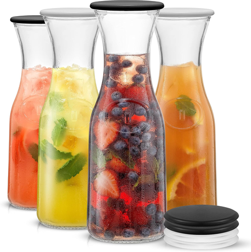 Glass Carafe with Lid, Set of 3 – 1 Liter Glass Pitcher for Mimosa Bar, Water, I - Picture 9 of 14