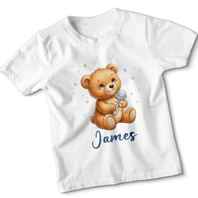 Personalised Baby Bear Pacifier Kids T Shirt Any Name First Time Moms Gift Tee