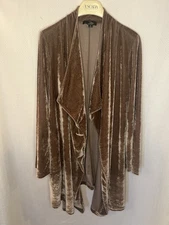 Suzanne Betro Velour Coatagin Open Front Duster Cardigan Caramel tan Size XL