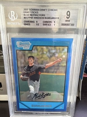 2007 Bowman Draft Chrome Dft Pick BDPP61 Bumgarner Blue Refractor 115/199 BGS 9