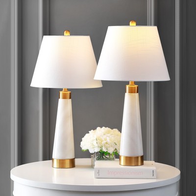 Stephen 26.5'' Marble/Iron Gold Modern Column LED Table Lamp, White