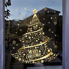 Golden Christmas Tree Window Clings Stickers for Glass, Large DIY Static Wall AE