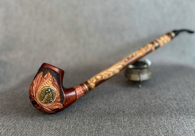 long stem tobacco pipe Extra 14" Churchwarden - With Indian Spirit Feathers & Beads - Hand Made Wood Smoking Bowl Tobacco pipes with long slender