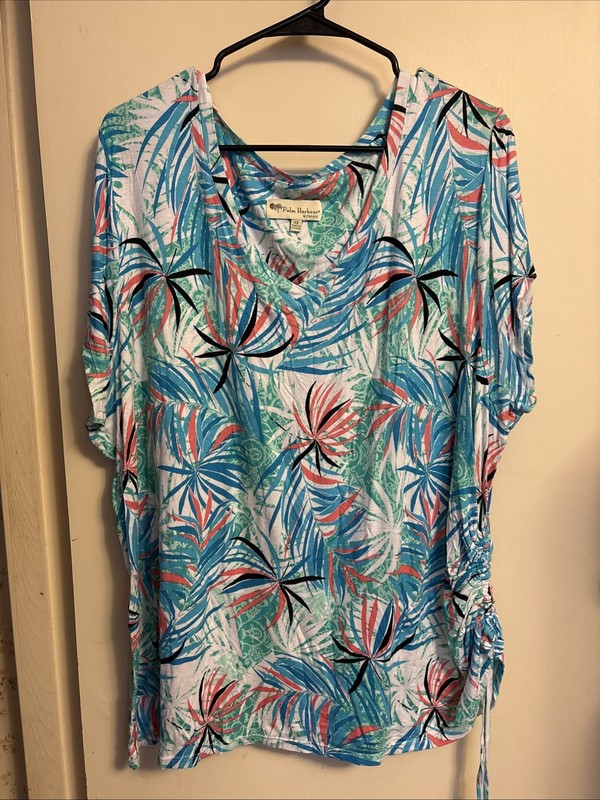 Women’s Palm Harbor Woman Plus Size 3X Multi Colored Vneck Short Sleeve