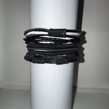 4 PCS Men/Women Faux Braided Leather Rope Bracelet Set Wristband