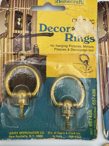 Vintage 1960s Decorative Rings Picture Mirror Hangers Brass USA Pat Pending - Picture 6 of 8